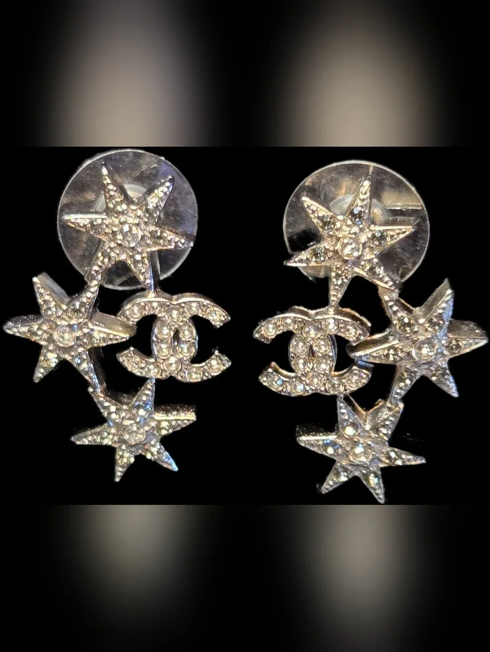 #147 CHANEL Star CC Earrings Silver, 2016 pierced - AUTHENTIC CHANEL